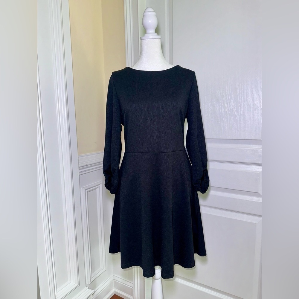 Nordstrom The Vanity Room Black 3/4 Balloon Sleeve V-Neck Back Dress Size Large